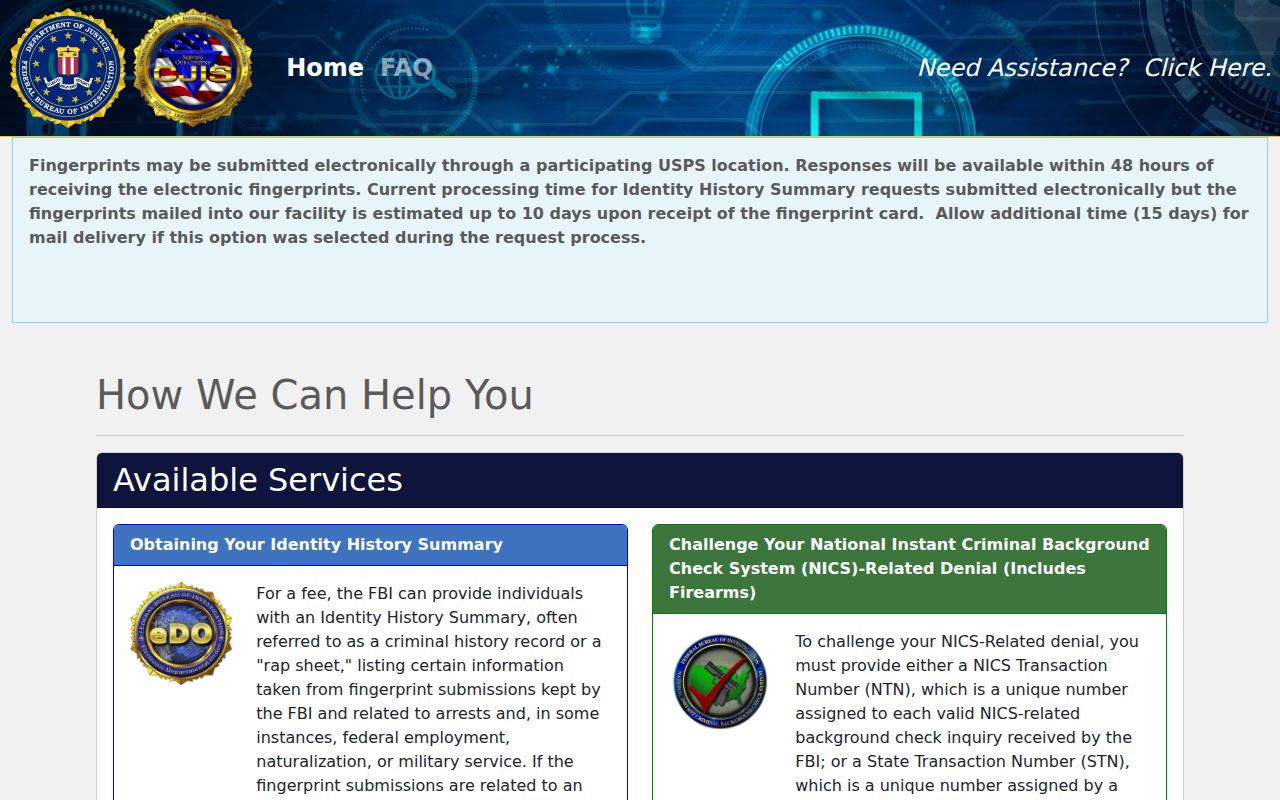 Pulaski County criminal history FBI identity summary portal