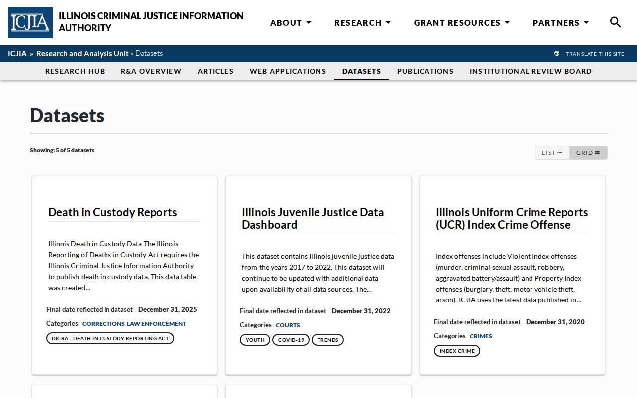 Mounds criminal records and Illinois justice datasets