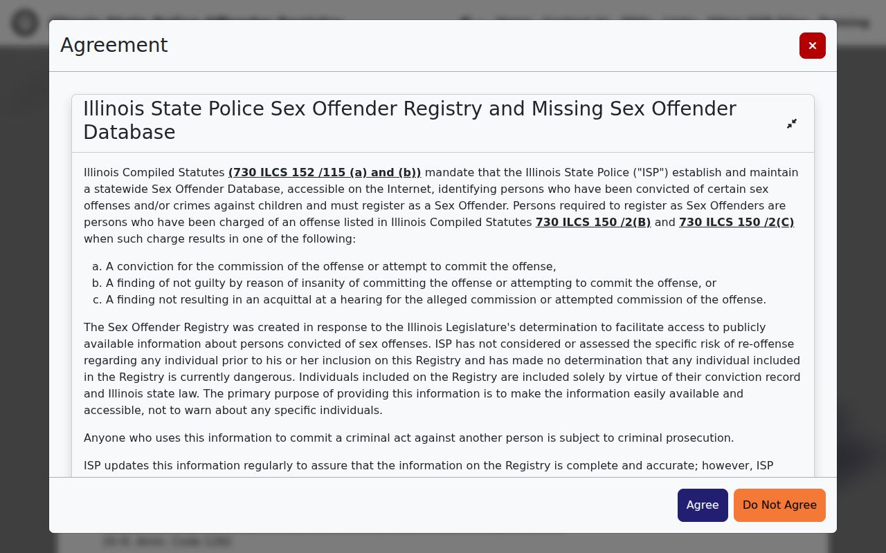 Illinois registry search form with name and geographic fields